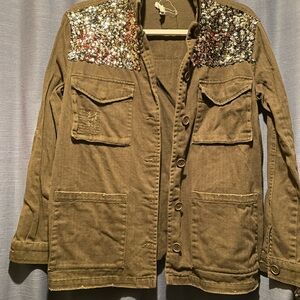 Sequin Embellished Olive Jacket brand onehart